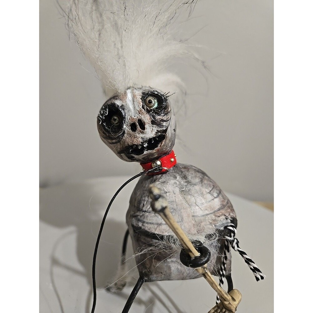 Handmade OOAK Art Clay Chinese Crested Dog Skeleton Ghost Ghoul Scary Creature